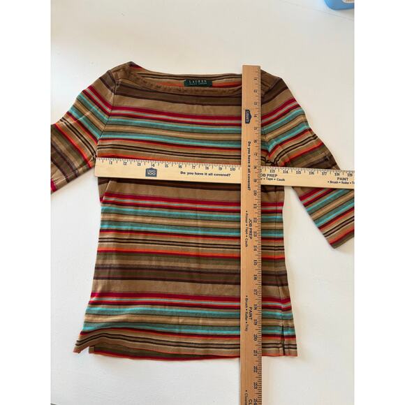 Lauren Ralph Lauren Striped Top Small Suede Trim Classic Heritage Old Money - Picture 3 of 8